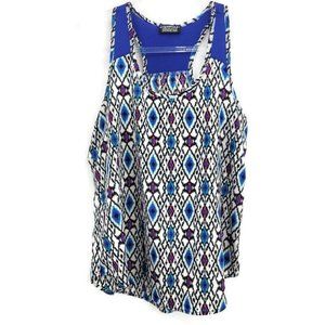 Papermoon Stitch Fix Shirt Womens M Blue Tribal Aztec Racerback Beach Tank Top